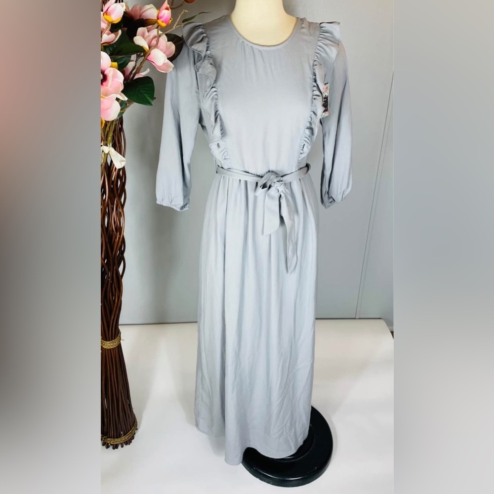Source Unknown Lilac Ruffle Long-Sleeve Maxi Dress with Tie Waist - Picture 4 of 9